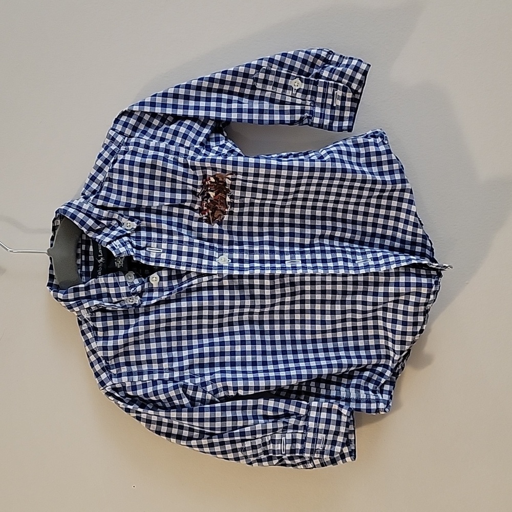 Polo gingham kids size 18m boys button down shirt Rare Vintage Blue Label